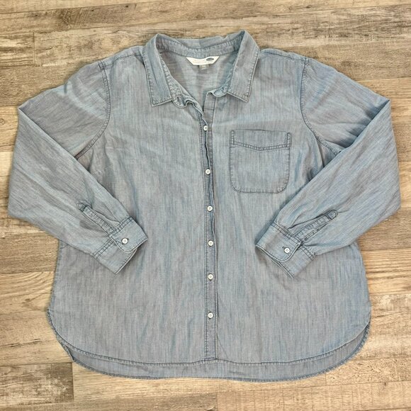 Old Navy Light Wash Denim Look Long Sleeve Button Down K41 - Picture 1 of 6